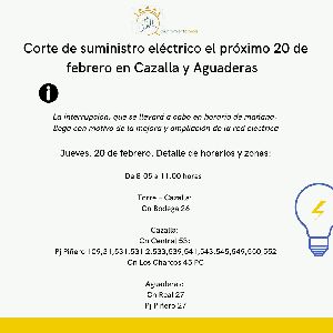 Corte de suministro elctrico el prximo 20 de febrero en Cazalla y Aguaderas 