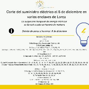 Corte del suministro elctrico el 8 de diciembre en varios enclaves de Lorca