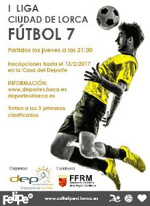 La Concejala de Deportes organiza para esta temporada la ''I Liga Ciudad de Lorca Ftbol 7'' en la que pueden participar equipos formados por aficionados
