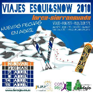 La Concejala de Juventud programa nuevos viajes a la nieve durante el mes de abril para que los jvenes lorquinos puedan practicar esqu y snow a precios muy reducidos