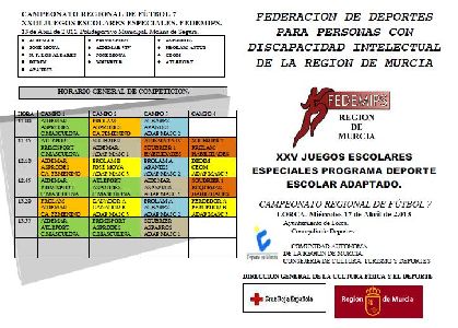 El complejo futbolstico ''Ciudad de Lorca'' acoge maana la celebracin del campeonato regional escolar de deporte adaptado en la modalidad de ftbol 7