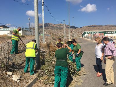 Una decena de peones agrcolas sacados del paro por el Ayuntamiento de Lorca limpian los cauces urbanos de tres ramblas en el ltimo mes