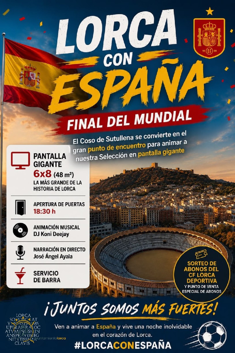 El Coso de Sutullena se convertirá este domingo en el gran punto de encuentro para animar a España en la final del Mundial en una pantalla gigante de 48 m²