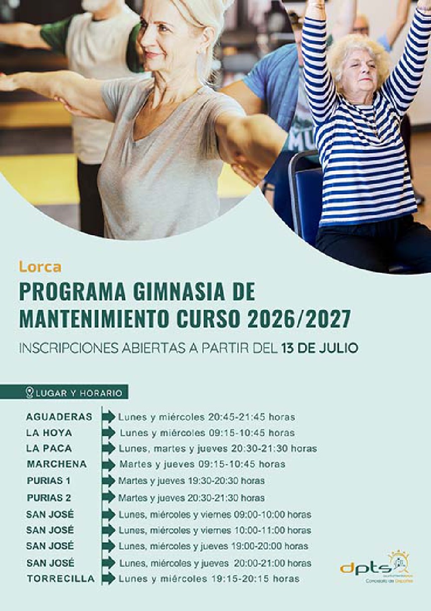 a Concejalía de Deportes abre el plazo de inscripción para el programa municipal de 'Gimnasia de Mantenimiento 2026/2027'
